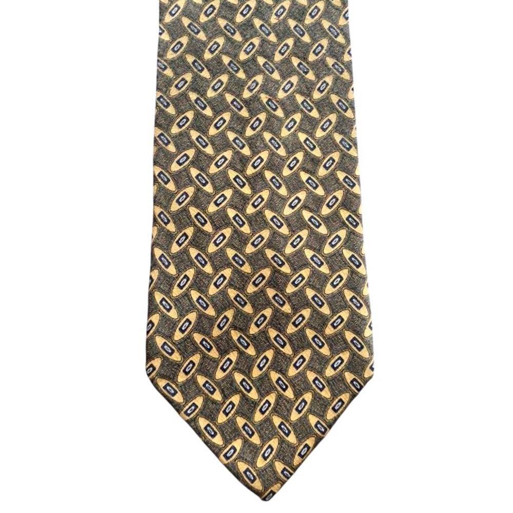 Tie Oscar de la Renta Menswear Silk Necktie‎ Designer Brown Blue Pattern